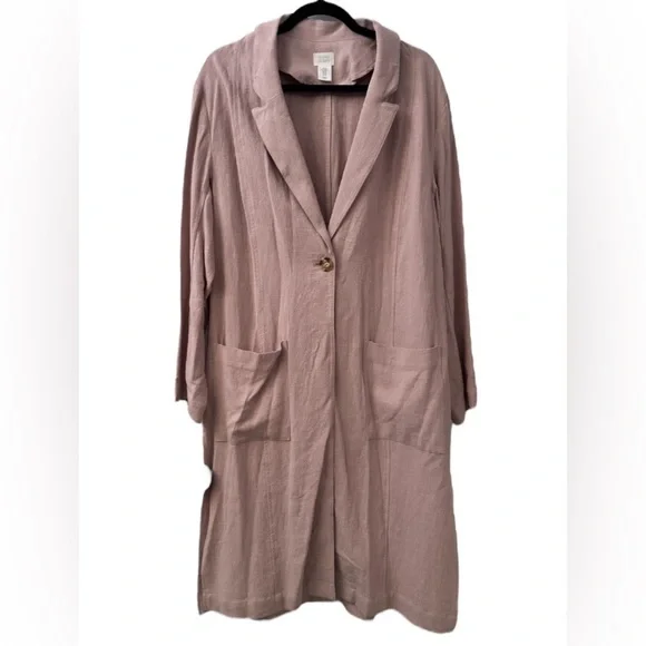 Sigrid Olsen Linen Blend Duster Coat Soft Blush Lightweight Jacket Size M - Picture 1 of 13